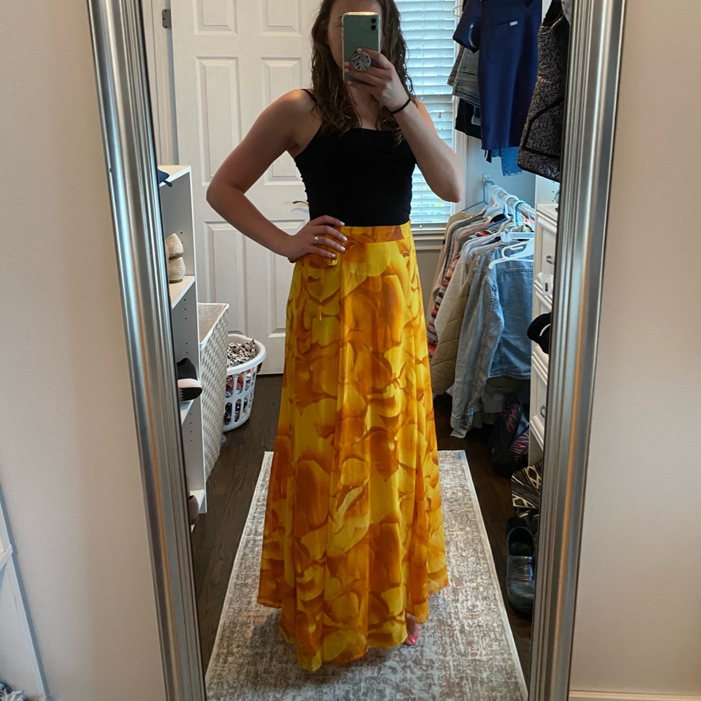 Maxi yellow and orange patterned wrap skirt